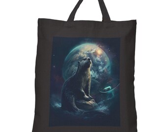 Space Otter Cotton Canvas Tote Bag, Outer Space Otter Shirt, Animal Lovers Shirt, Gift For Otter Lovers