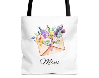 Floral Mom Tote Bag, Mothers Day Tote Bag, Gift For Mom, Boho Mothers Day Gift, Watercolor Flowers Tote Bag
