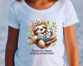 Thanks For Hanging Around Shirt, Mom and Baby Sloth Shirt, Mothers Day Kids Shirt, Floral Sloth Shirt, Cute Sloth Shirt
