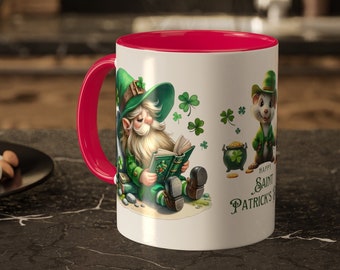 St Patrick's Day Colorful Mugs, Irish Coffee Mug, Saint Patrick's Day Gnomes, Shamrock Clover, 11oz,Mug