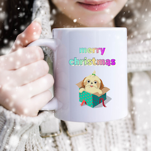 Cute Merry Christmas Dog Coffee Mug, Christmas Coffee Mug, Holiday Seasonal Mug, Gift Mug