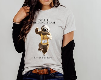 Sloth Running Team Unisex T-shirt, Slowly but Surely Sloth Shirt, Funny Sloth Gifts, Cute Sloth Birthday Shirt