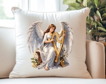 Angels Pillow, Heavenly Angel Pillow, Angel playing Harp, Angel Praying, Angelic Christmas Pillow, Holiday Decoration