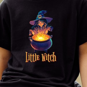 Kids Tee, cute witch design, little witch shirt, Halloween shirt for kids, witch themed clothing, kids Halloween costume