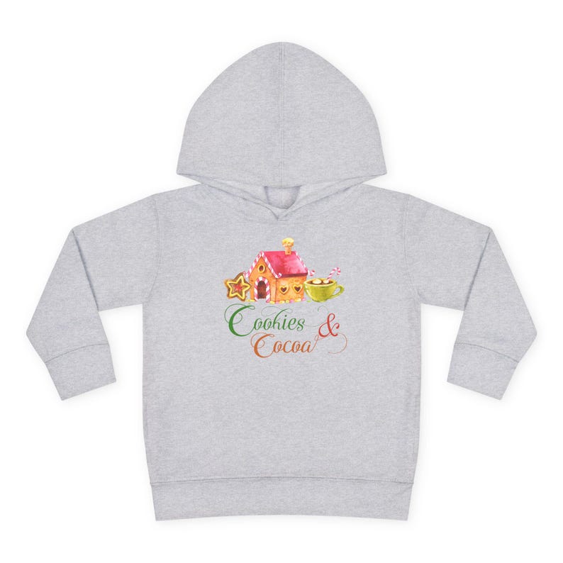 Gingerbread House Toddler Hoodie, Cookies and Cocoa Design, Christmas Sweatshirt, Holiday Kids Fleece Jumper, Festive Youth Pullover, Winter image 3