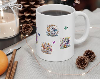 Grillige keramische mok draak, kopje thee fantasie wezen, koffiemok mythisch wezen, cadeau drakenminnaar, souvenir magische draak