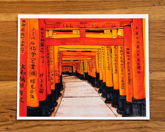 Fushimi Inari Print: Red Tori Gates, Japan Ink and Pen Art - Etsy