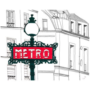 Paris Illustration, Paris Metro Sign, Art Nouveau, Monochrome Paris, Pen and Ink Art, Paris Home Decor, Parisian Wall Art