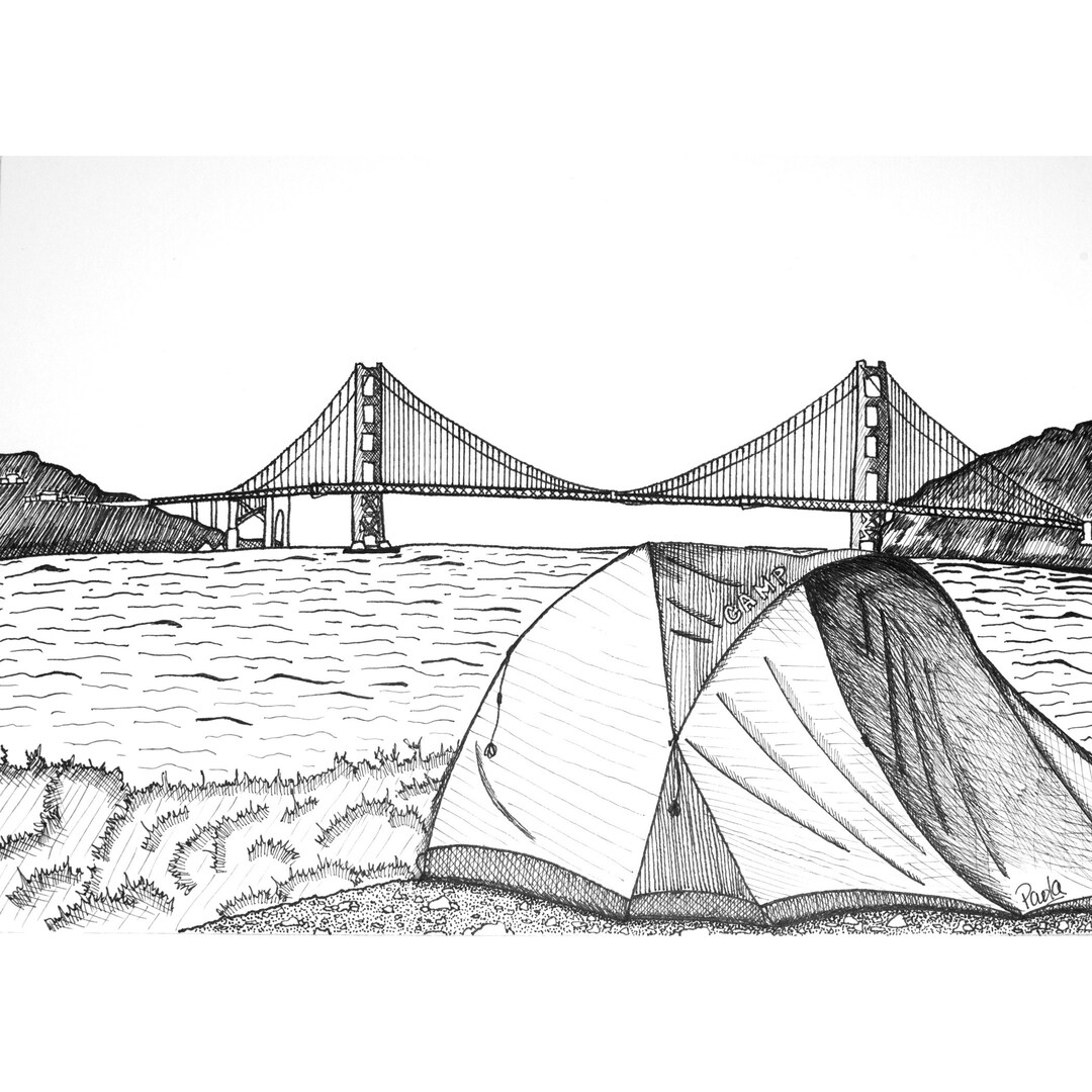 Angel Island Camping Black and White Archival Print Golden Etsy