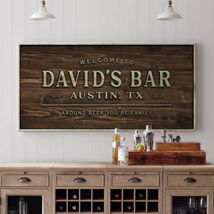 Home Bar Sign, Personalized Man Cave Wall Art, Welcome Pub Sign, Custom Funny Bar Sign Beer Lover Gift, Wood Pallet Decor, Huge Canvas Print