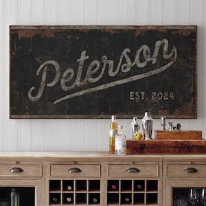 Vintage Family Name Sign Last Name Established Signs, Modern Farmhouse Custom Last Name Sign Industrial Gift for Her Big Rustic Canvas Print