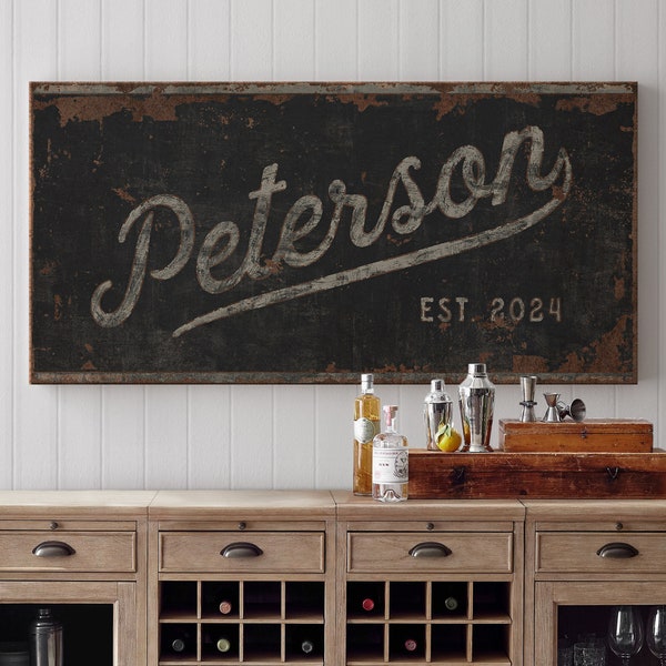 Vintage Family Name Sign Last Name Established Signs, Modern Farmhouse Custom Last Name Sign Industrial Gift for Her Big Rustic Canvas Print