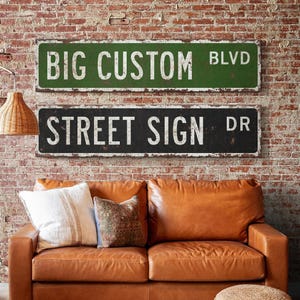 Big Custom Street Sign, Personalized Road sign, Distressed Color City Sign, Industrial Large Game Room Canvas Art, Highway Arrow House Sign