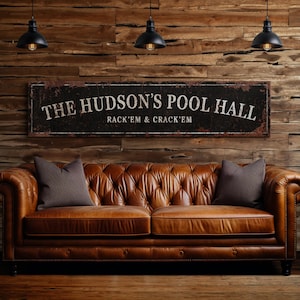 Long Custom Pool Hall Billiards Sign, Pool Table Room Sign Decor, Basement Billiard Room Art, Rack and Crack, Billiards Lounge Canvas Print