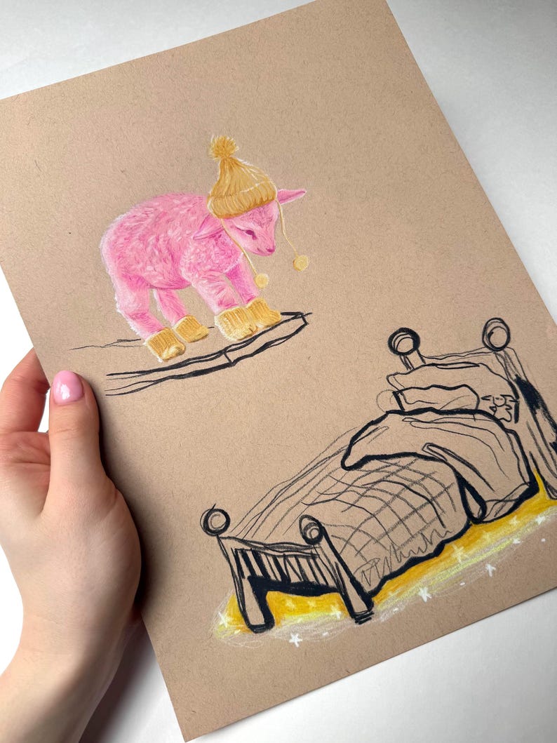 Original Hand Drawn Pencil Lamb Illustration | 9” x 12” image 2