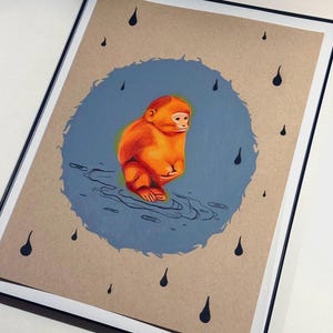 Original handritad blyertsapaillustration | Djurväggkonst | 23 x 30 cm