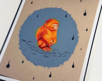 Original Hand Drawn Pencil Monkey Illustration | Animal Wall Art | 9" x 12"