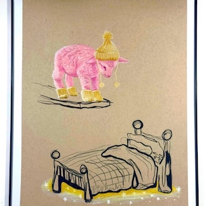 Original Hand Drawn Pencil Lamb Illustration | 9” x 12” image 1