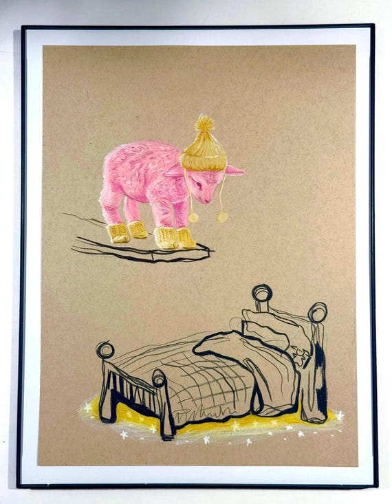 Original Hand Drawn Pencil Lamb Illustration | 9” x 12”