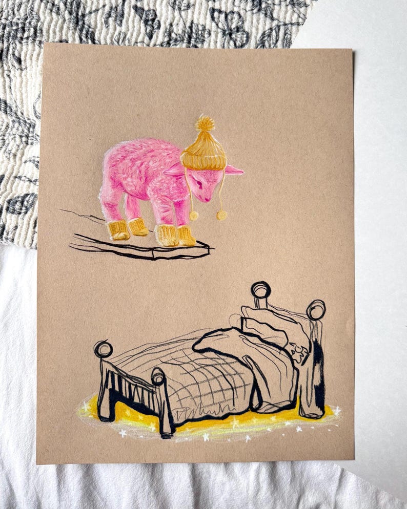 Original Hand Drawn Pencil Lamb Illustration | 9” x 12” image 5