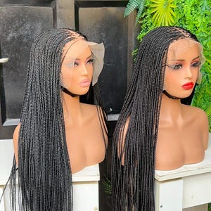 34" Micro Knotless Braided Wig, Natural Black, 13x6 Frontal.