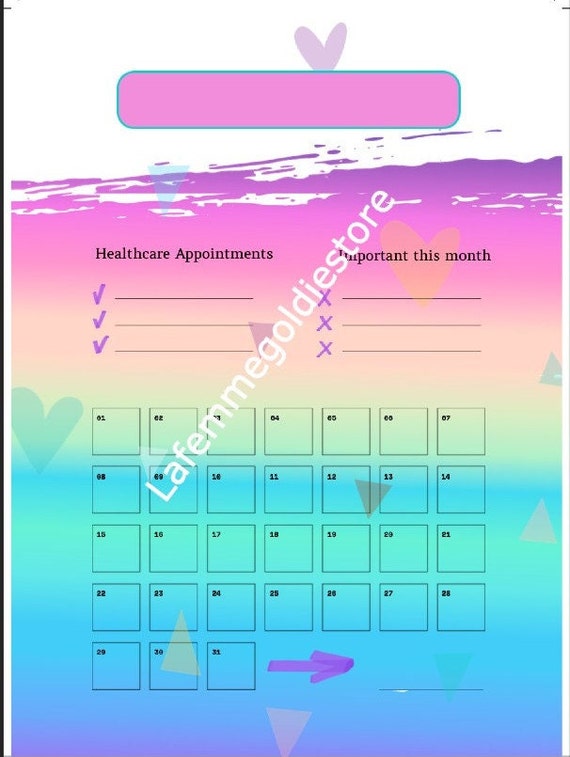 Bright Cheerful Monthly Calendar With Medical Appointment - Etsy