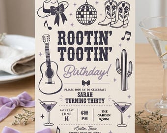 Rootin' Tootin' Party Invitation, Western Birthday Invite, Cowboy Party Invite, Kids Pizza Party, Editable Template, INSTANT DOWNLOAD