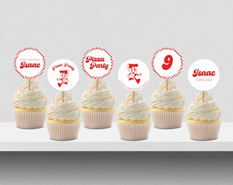 Pizza Party Cupcake Toppers, Pizzeria Cake Decoration, Kids Pizza Making Party, Editable Template, INSTANT DOWNLOAD, PP01