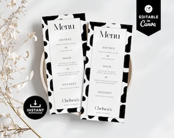 Menu Baby Shower Mucca, Modello Canva, Biglietto, Decorazione Baby Shower, Fai da te, Download istantaneo, Genere neutro, Ranch, Highland, Modificabile, BSCW01