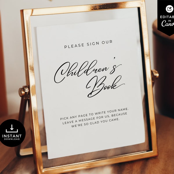 Please Sign Our Children's Book Sign, Minimalist Baby Shower, Canva Template, Baby Shower Games, Guestbook, Simple, Modern, Neutral, BSMN02