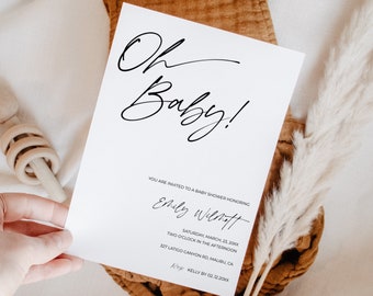 Oh Baby Invitation Template, Modern Minimalist Baby Shower Invite, Instant Download, Printable, Editable, Simple Baby Shower, BS03