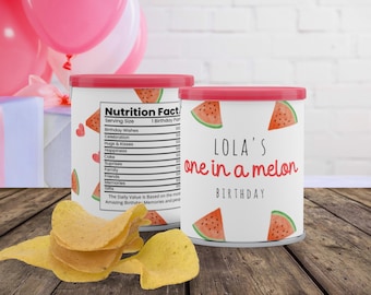 Watermelon Birthday Chip Can Label, Watermelon Decor, Party Decoration, Editable Template, WT01