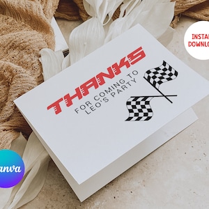 Bedanktkaart raceauto, bedankkaart, kleine racer, verjaardagsfeestje, canva, jongens, go-kart verjaardag, coureur, direct downloaden, RC01