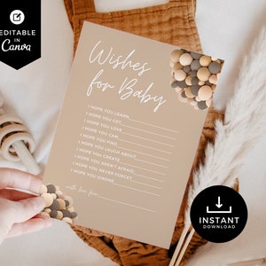 Wünsche für Baby-Karte, Baby-Dusche-Spiel, Baby-Dusche-Aktivität, Gebete für Baby, Teddybär-Ballons, Canva, Beratung, Gender Neutral, BSBR03