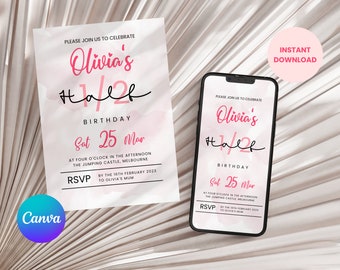 Half Birthday Invitation, 1/2 Birthday Invite, 6 Months Birthday Party, Girl Invitation, Instant Download, Editable, Printable, HB01