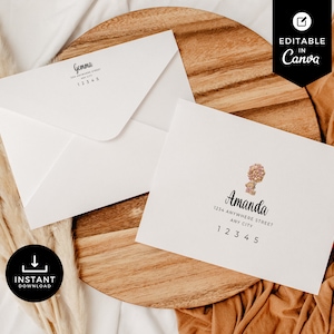 Direccionamiento de sobres, Sobres de bricolaje, Baby Shower de osito de peluche, Cumpleaños, Plantilla Canva, Dirección de carta, Etiquetas, Rosa, Niña, Globos, BSBR01