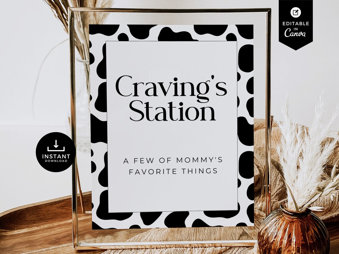 Cow Cravings Station Sign, Cow Baby Shower, Mommy's Cravings, Canva ...