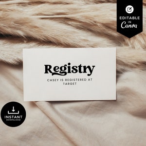 Minimalistische registratiekaart, baby shower register, Canva-sjabloon, eenvoudig, modern, bijlagekaart, uitnodigingskaart, bruiloft, BSMN01
