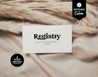 Tarjeta de registro minimalista, Registro de baby shower, Plantilla Canva, Simple, Moderno, Tarjeta de recinto, Tarjeta de inserción de invitación, Boda, BSMN01
