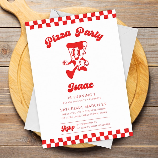 Pizza Party Invitation, 1st Birthday Invite, First Bday Invite, Kids Pizza Party, Editable Template, INSTANT DOWNLOAD, Pizzeria Invite, PP01