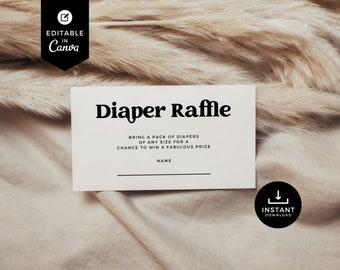 Minimalist Diaper Raffle Card, Modern Baby Shower, Canva Template, Insert Card, Ticket, Game, Gender Neutral, Simple, Minimalistic, BSMN01
