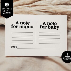 Une note pour maman, une note pour carte de bébé, douche de bébé minimaliste, canva, conseils, carte d'insertion, jeu, simple, moderne, future maman, BSMN01