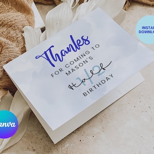 Cartão de agradecimento de meio aniversário, cartão de agradecimento de 1/2 aniversário, festa de 6 meses, modelo Canva, meninos, meio caminho para um, download instantâneo, para impressão, HB02