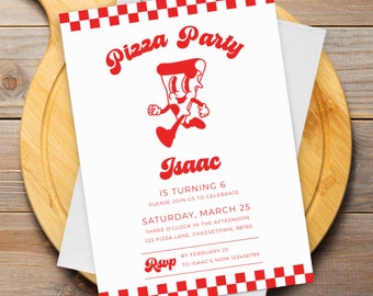 Pizza Party Invitation, 6th Birthday Invite, Sixth Bday Invite, Kids Pizza Party, Editable Template, INSTANT DOWNLOAD, Pizzeria Invite, PP01