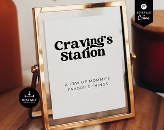 Cartello minimalista Cravings Station, Baby Shower minimalista, Mommy's Cravings, modello Canva, download immediato, decorazione, modificabile, moderno, BSMN01