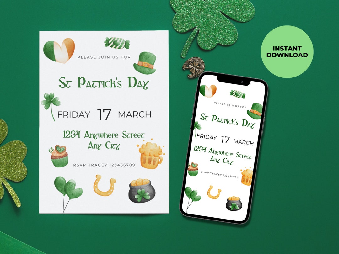 st paddys day editable invite