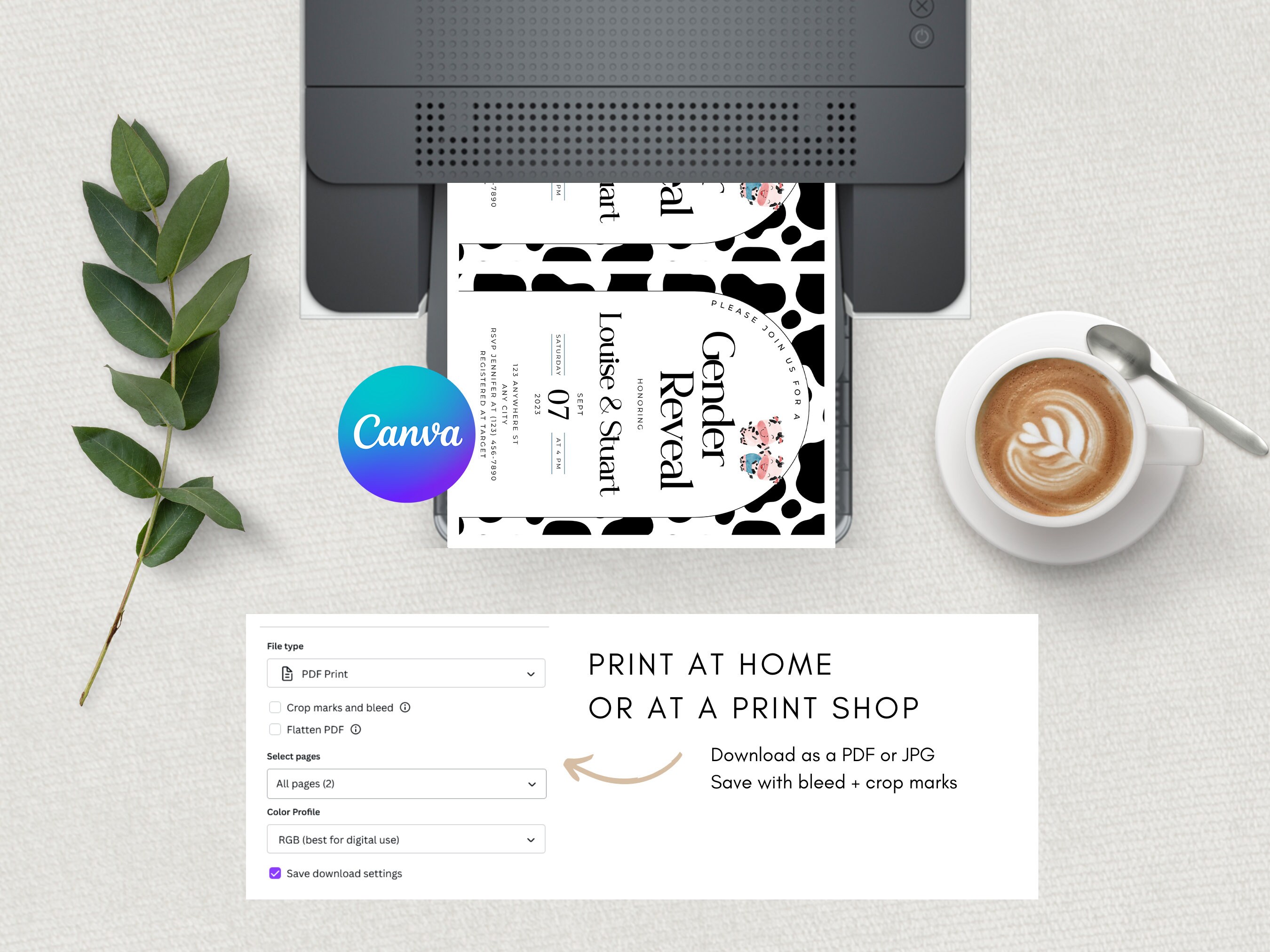 Cow Gender Reveal Invitation, Baby Shower Invite, Canva Template