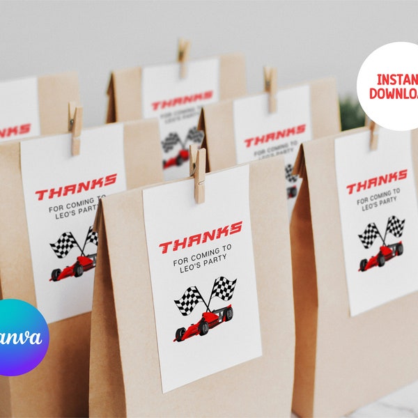 Race Car Party Bag Topper, Favor Tag, Treat Bag, Little Racer Bday Party, Go Kart Birthday, Canva, Boy, Racing Driver, Candy, Label, RC01