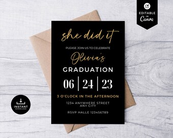 Invitación a la fiesta de graduación, Invitación a la graduación de ella, Invitación a la fiesta de graduación, Clase de 2023, Graduación moderna, Descarga instantánea, SDI1