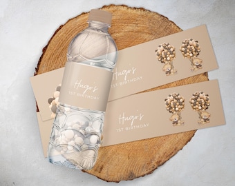 Teddy Bear Picnic Water Bottle Label, Canva Template, Balloons, Gender Neutral, Kids Party Drink, Instant Download, TBP3